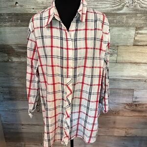 Allison Daley Red and Blue Plaid Button-Down Shirt
